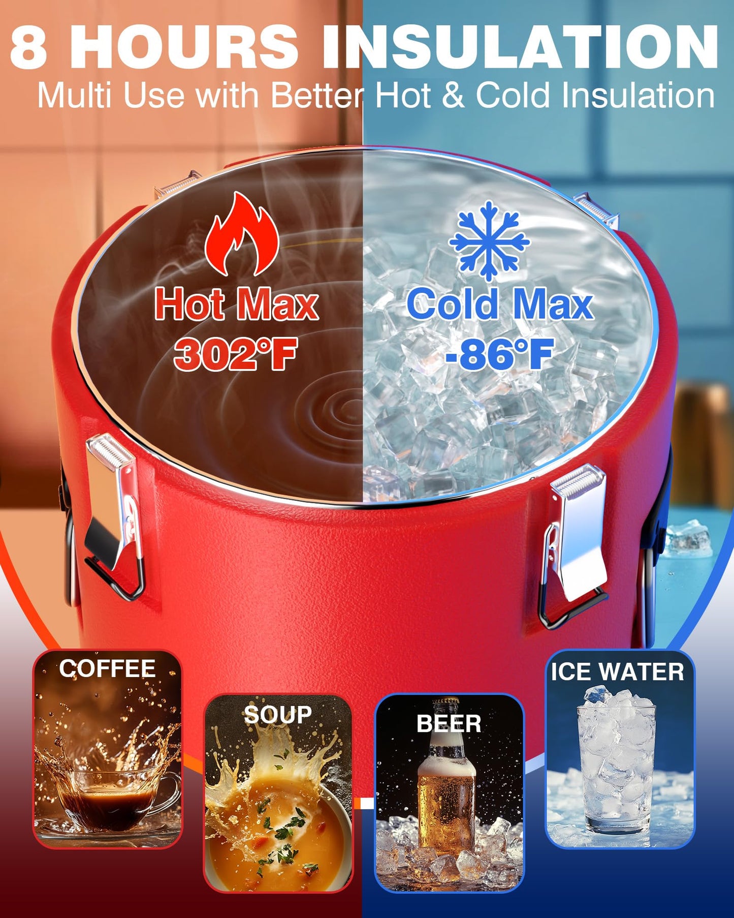 PYY Insulated Beverage Dispenser 8 Gallon - Hot Drink Dispenser with 304 Stainless Steel Interior & Spout, Commercial Thermal Container for Hot and Cold Drink, Portable Outdoors Water Cooler Jug