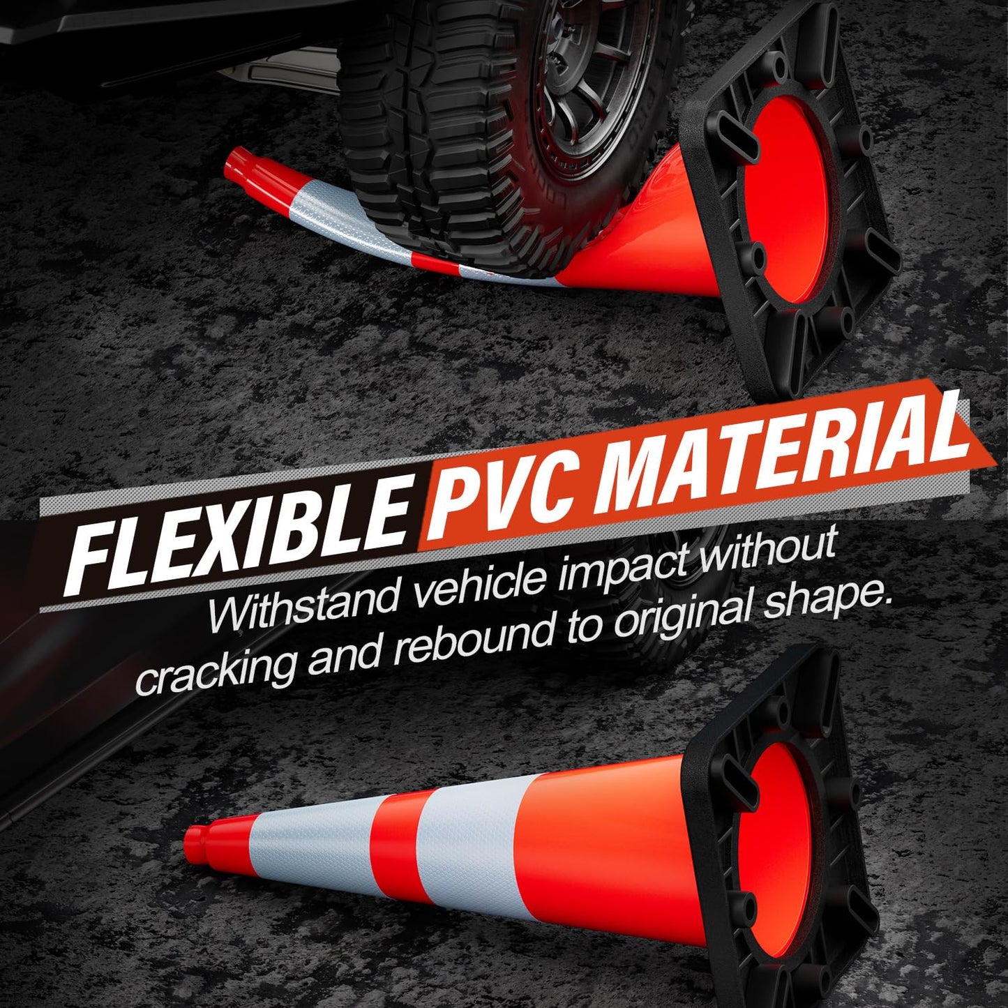 RoadHero 8 Pack 28 Inch 5.5 Lb Traffic Cones with Heavy Black Base, Orange Safety Cone with Reflective Collar for Parking Lot, Construction Work, Road Safety