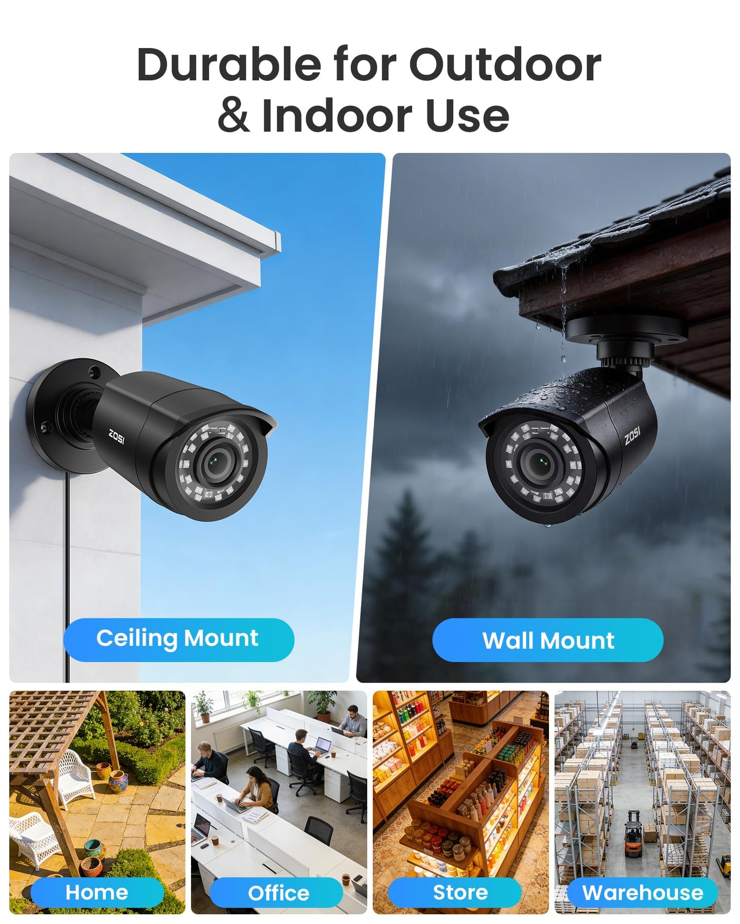 ZOSI 16 Channel Security Camera System with 4TB Hard Drive, 16 x 1080P Indoor Outdoor Wired Cameras, AI Person Vehicle Detection, Night Vision, 16CH DVR for Business 24/7 Recording, No Monthly Fee