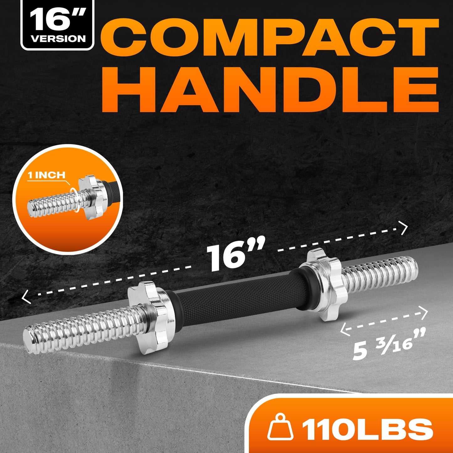 Yes4All Pair of Threaded Dumbbell Handles, Dumbbell Bar with Collars, Chrome/Rubber Grip, Fit 1 Inch Plates, Weight Bar Connector 16 Inches - Silver