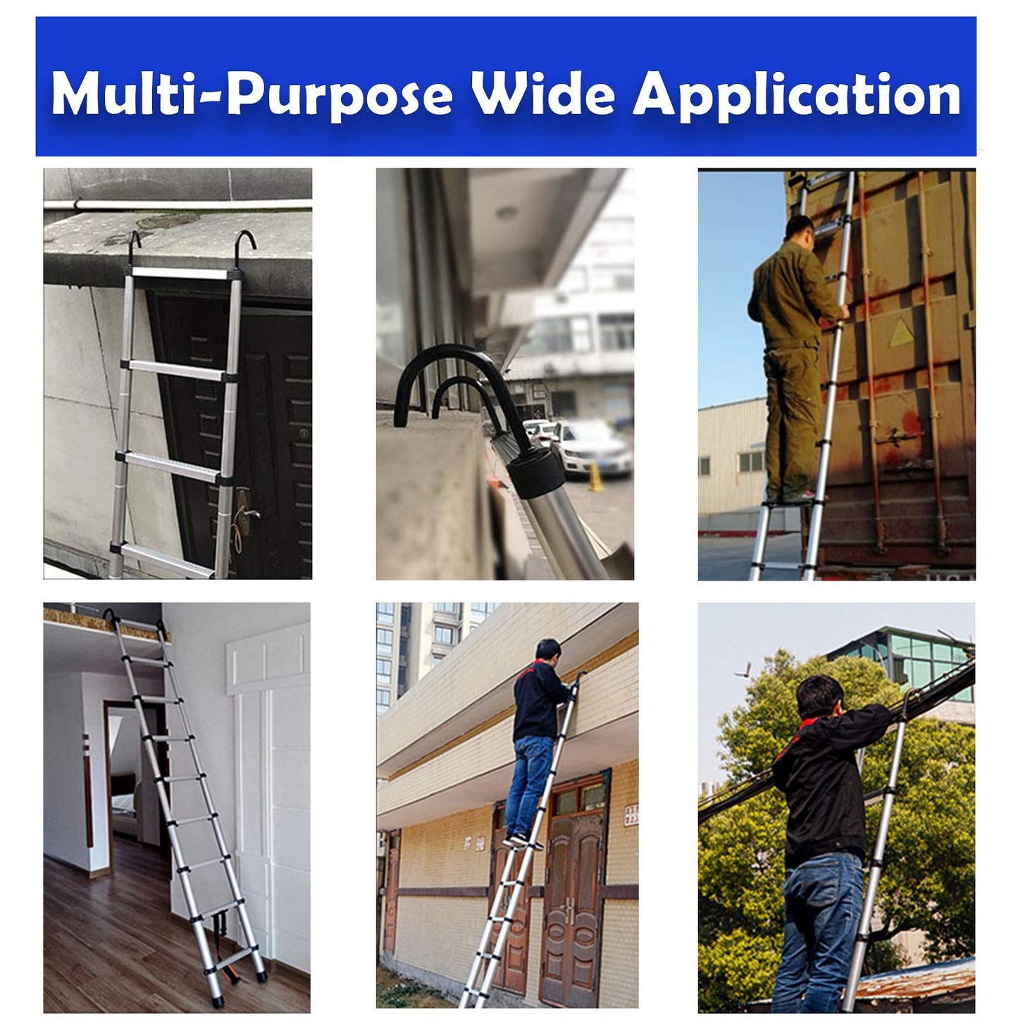 Telescoping Ladder Aluminum 20.3FT 6.2m Extension Ladder with Detachable Hooks, EN131 Standard 330lbs Load Capacity, Adjustable Height Portable Home Step Ladder Weights 36lbs