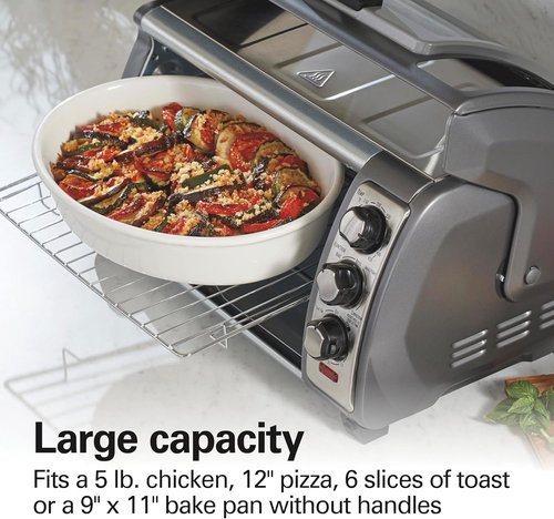 Hamilton Beach 6 Slice Convection Toaster Oven - Easy Reach Roll-Top Door, Bake & Broil Functions, Silver
