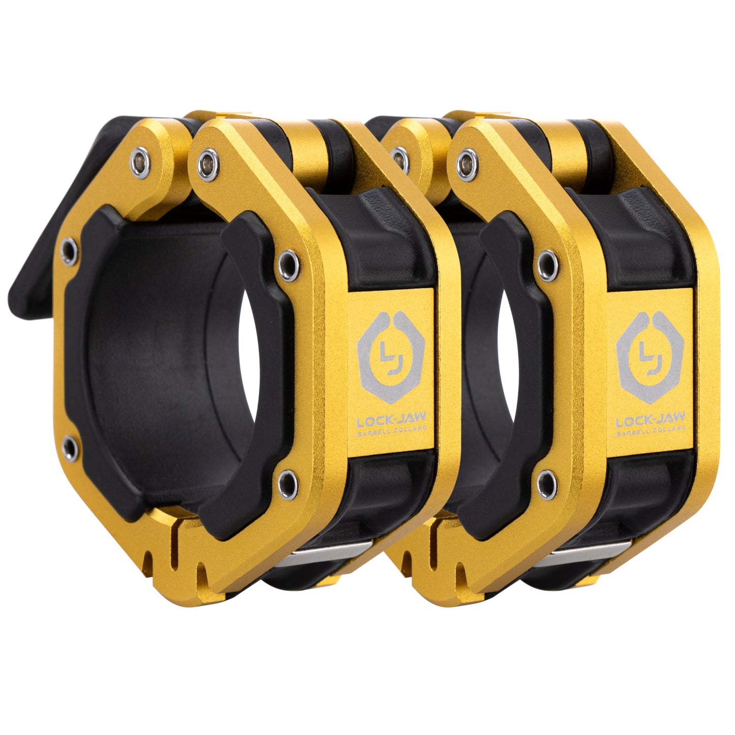 Lock-Jaw Flex Barbell Collars Olympic Barbell Clamps w/Magnet 2 Pcs – Heavy Duty Bar Clamps for 2” & 50mm Olympic Bars – Secure Weight Bar Clamps for Strength Training & Home Gym Accessories – Gold