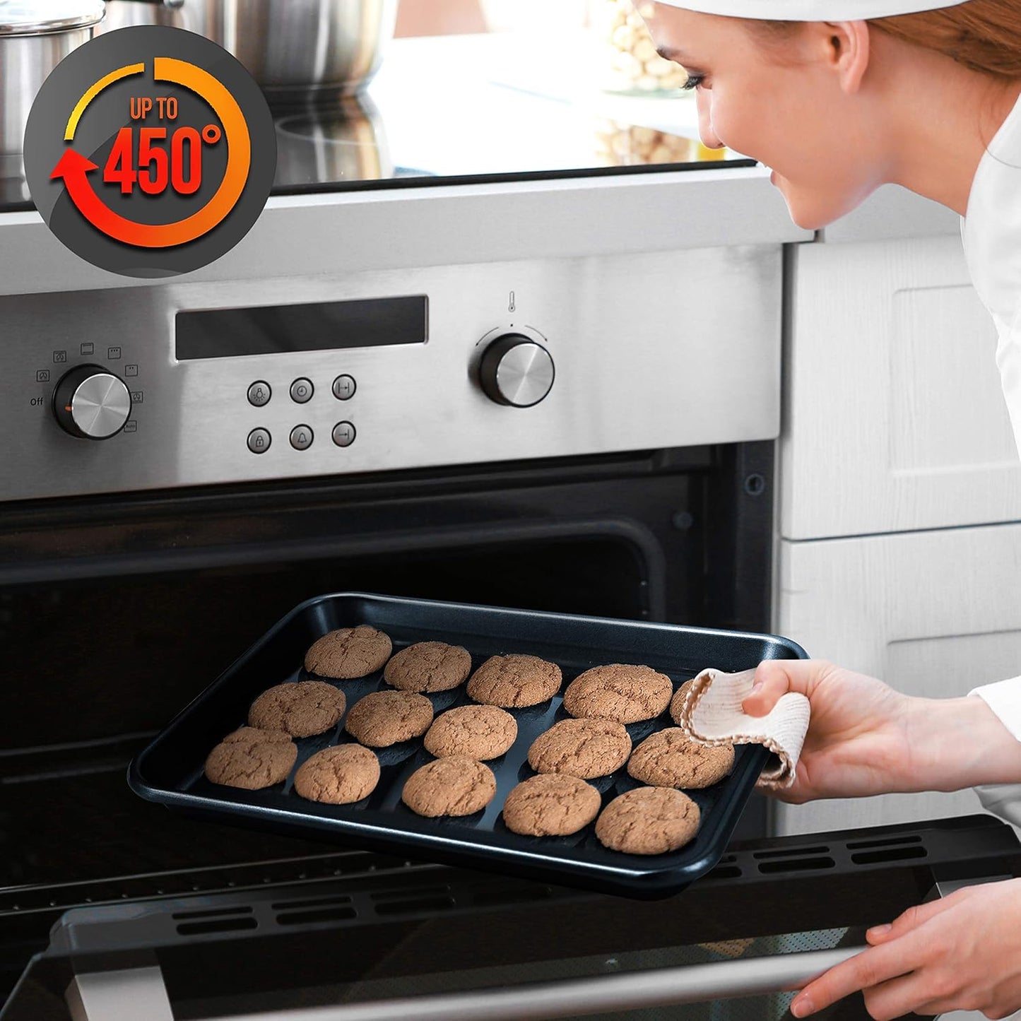 NutriChef Non-Stick Cookie Sheet Baking Pans - 2-Piece Oven Trays with Superior Coating | 15" x 11" & 13" x 9" Sizes, Dishwasher Safe
