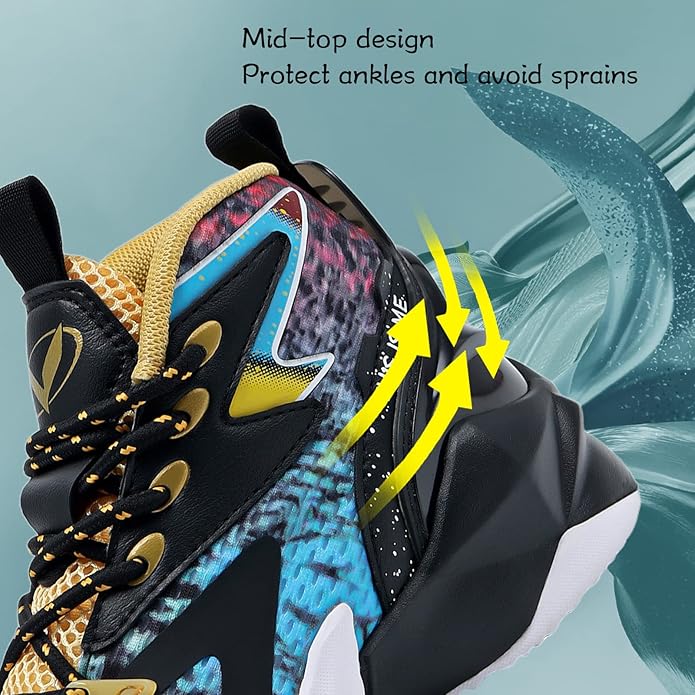 VITUOFLY Kids Basketball Shoes Boys Air Cushion Sneakers Girls Mid Top School Hoops Shoes Non-Slip Outdoor Sports Running Gym Comfortable Durable Little Kid/Big Kid
