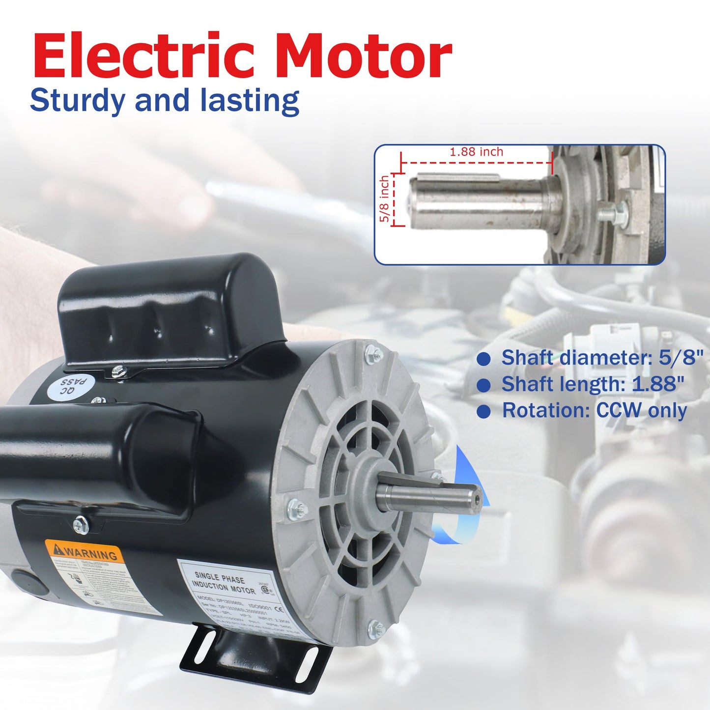 Thomletha 3HP SPL Single Phase Motor CCW 3450 RPM 56 Frame 115-230V for Compressors