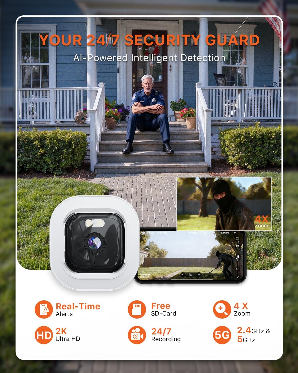 MyHive 2K 32GB 5G/2.4G 20+ 1 Pack Window Camera with SD Card, AI Night Vision WiFi Window Camera for Home Security, AI