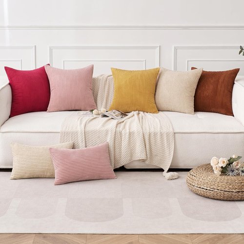 MIULEE Decorative Corduroy Throw Pillow Covers - Soft Square Cushion Cases, 18 x 18 Inch, Dark Rust (Pack of 2)