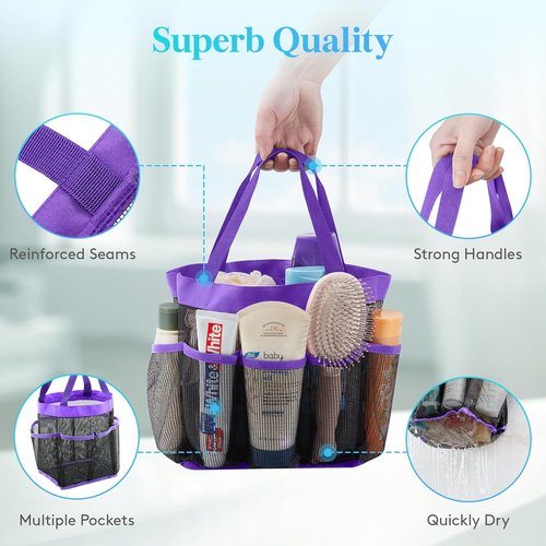 Lifewit Mesh Shower Caddy - Portable 7-Pocket Organizer Tote for College Dorms & Travel | Quick Dry, Purple