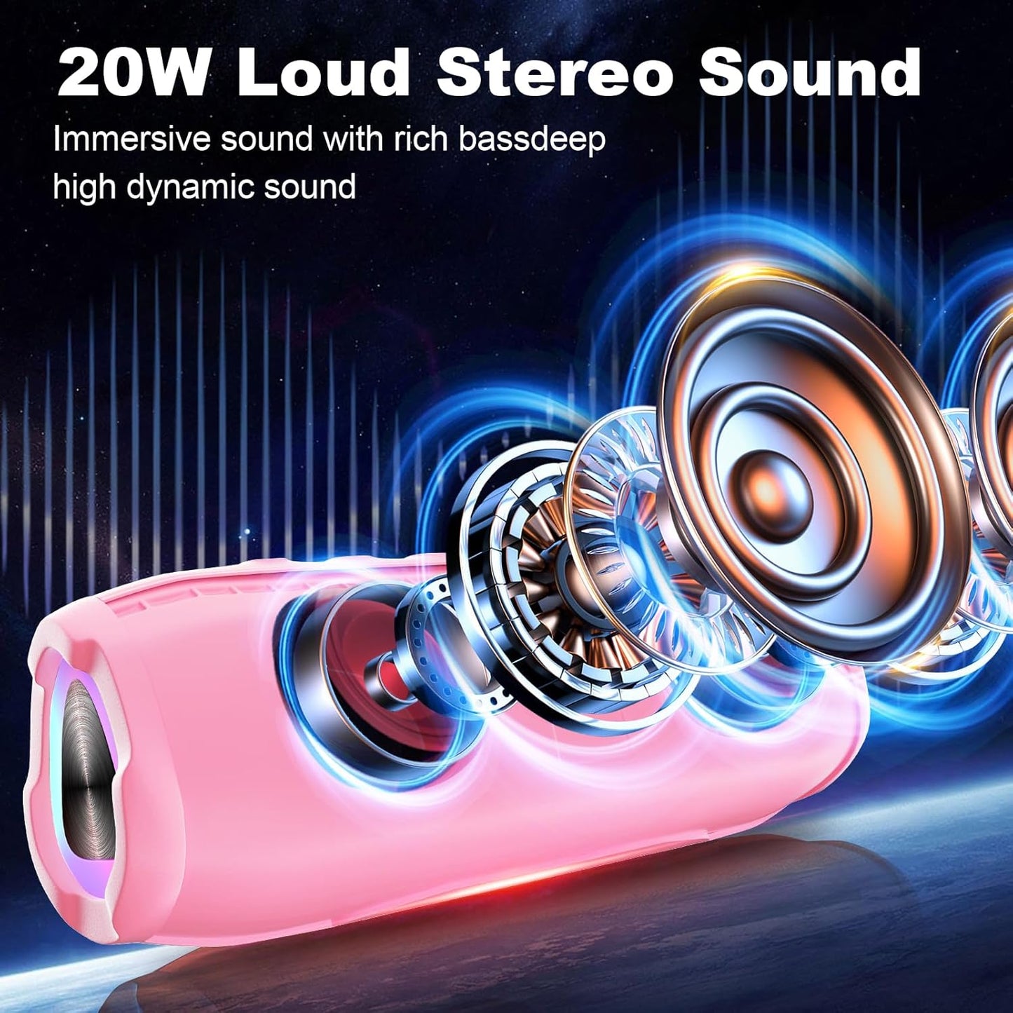 Ykall 20W IPX6 36H Bluetooth Speakers, Portable Bluetooth Speaker Wireless with Loud Stereo Sound, TWS Pairing
