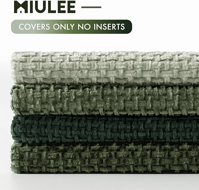 MIULEE Pack of 4 Couch Throw Pillow Covers 20x20 Inch Green Soft Decorative Chenille Pillow Covers Farmhouse Accent Cushion Covers for Boho Spring Home Decor Sofa Bedroom Living Room