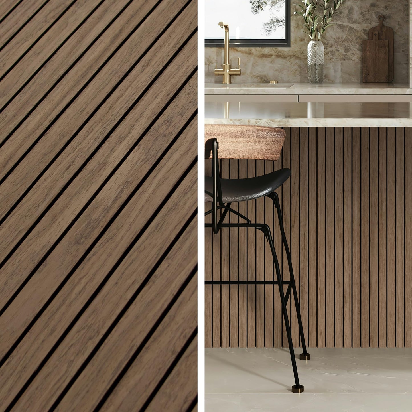 INNO STICKERS 4-Piece Wood Slat Wall Panel for Interior Wall Decor Noise Cancelling 47.2" x 23.6" Peel and Stick Acoustic Decorative 3D Sound Absorbing Wall Paneling, Walnut