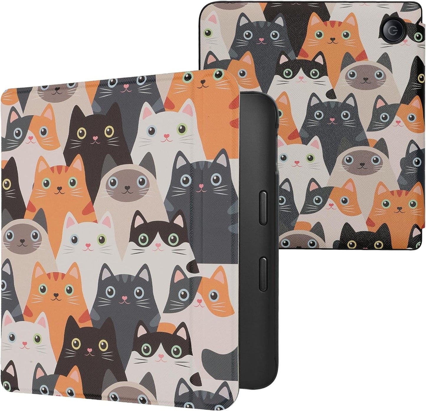 kwmobile 2 Case Compatible with Kobo Libra Case - eReader Cover - Cats Orange/Black/White