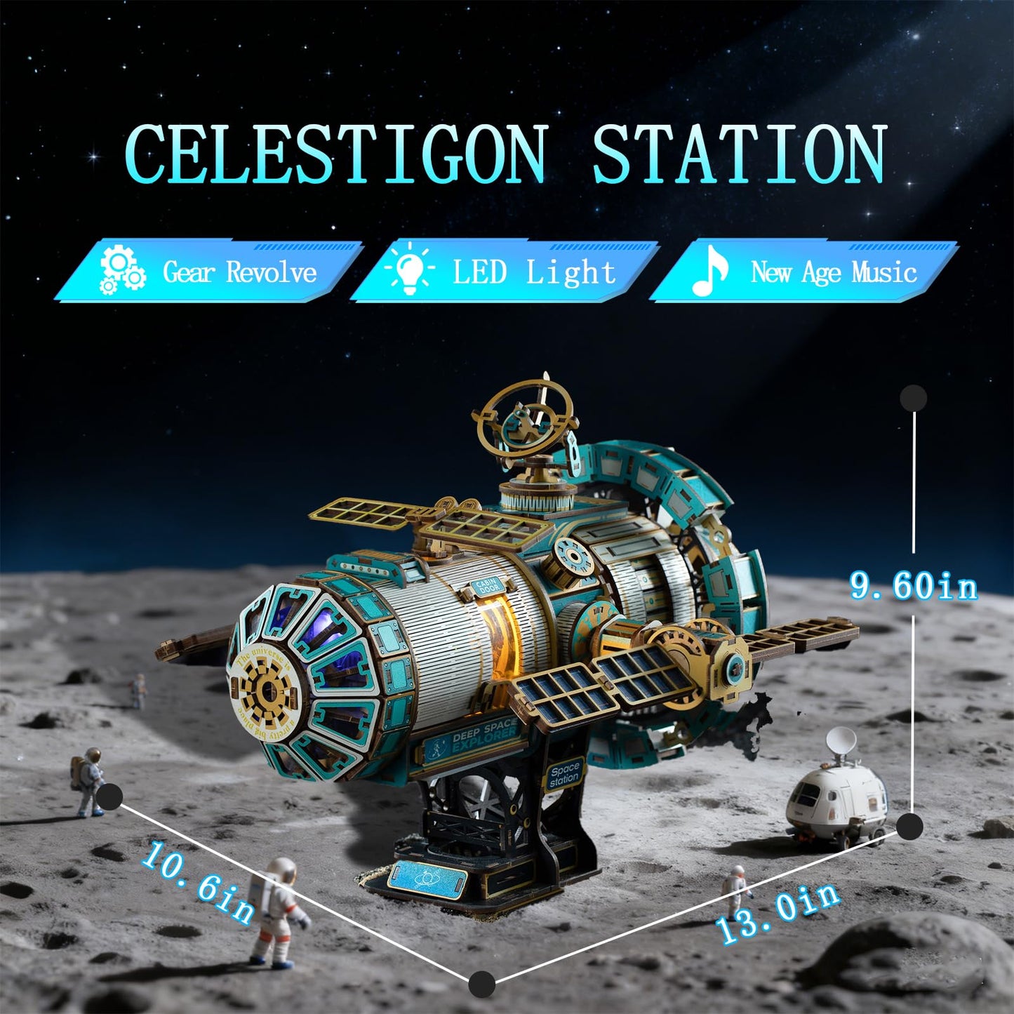 3D Wooden Puzzles for Adults - Space Station Mechanical Model Kit with Lights & Music, 511PCS Adult Wooden Puzzles, DIY Building Toy for Teen & Adults, Miniature House Kit for Birthday