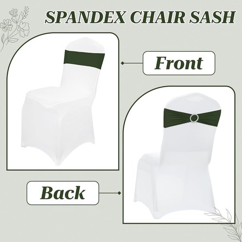 MDS Spandex Chair Sashes - 125 Pack of Olive Green Elastic Stretch Ties for Weddings & Events
