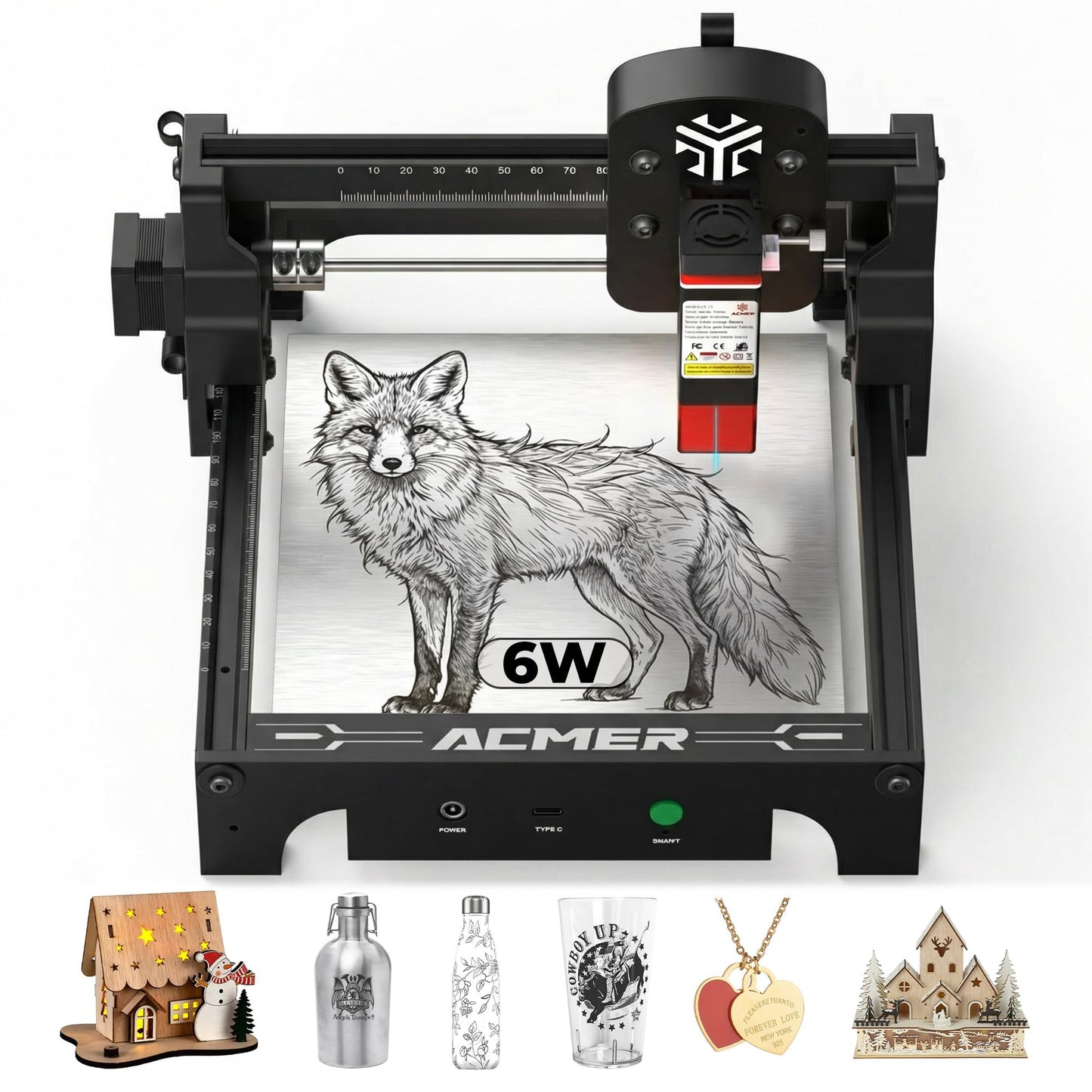 ACMER S1 Laser Engraver for Beginners, 6000mW Portable Laser Engraving Machine with 130x130mm Working Area, 0.01mm Precision, Desktop MINI Engravers for Wood, Leather, Metal, DIY Gifts & Home Projects