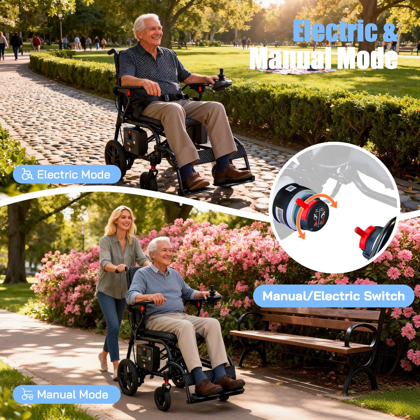 SOFTFISH 26 LBS Carbon Fiber Electric Wheelchair for Adults-25 Miles Long Range, Power Motorized Wheelchair, Lightweight Electric Wheelchair Foldable with 2 Lithium Batteries for All Terrain