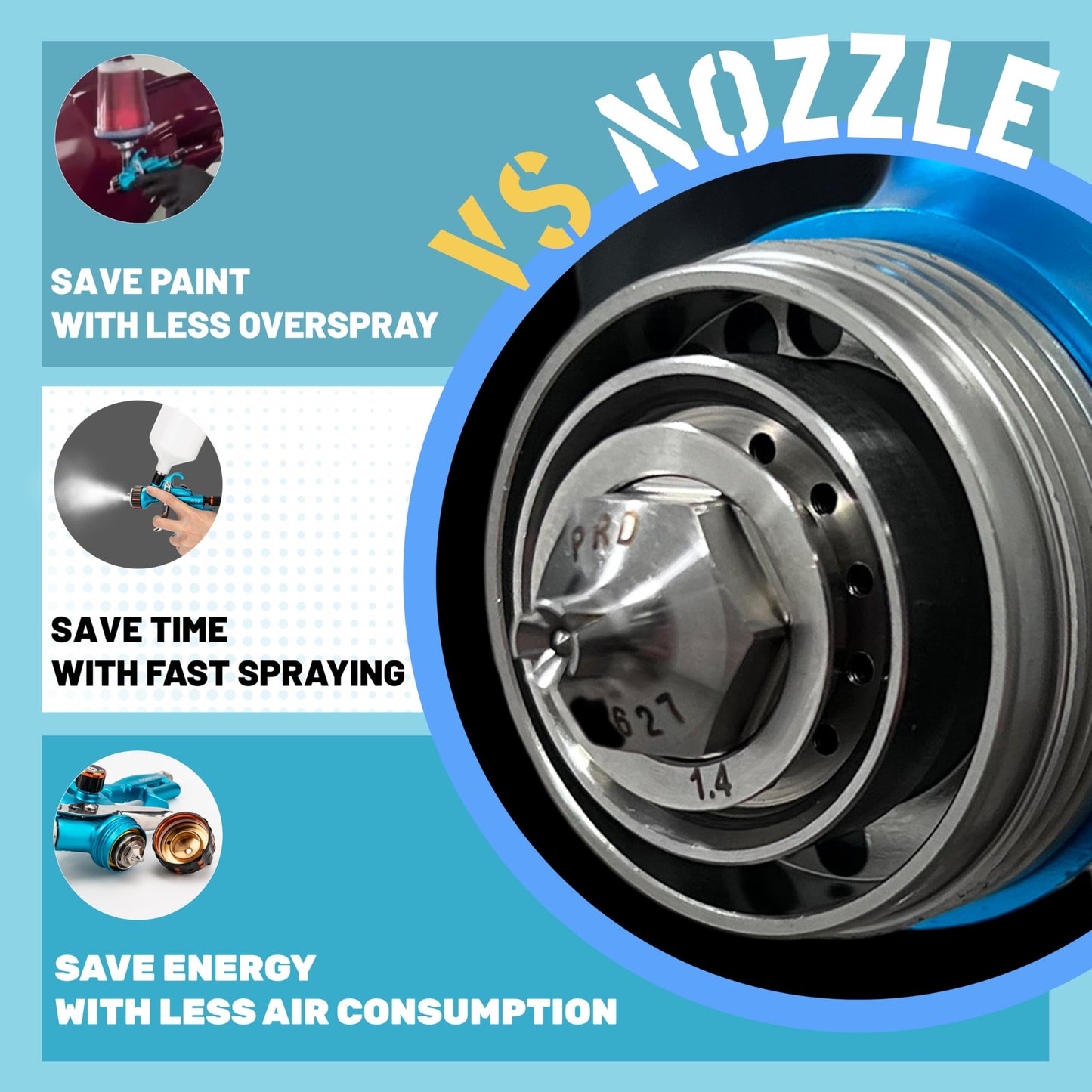PORPHIS Paint Spray Gun PRD-627 VS Type with Split Nozzle 1.3mm Automotive Refinishing Spray Gun