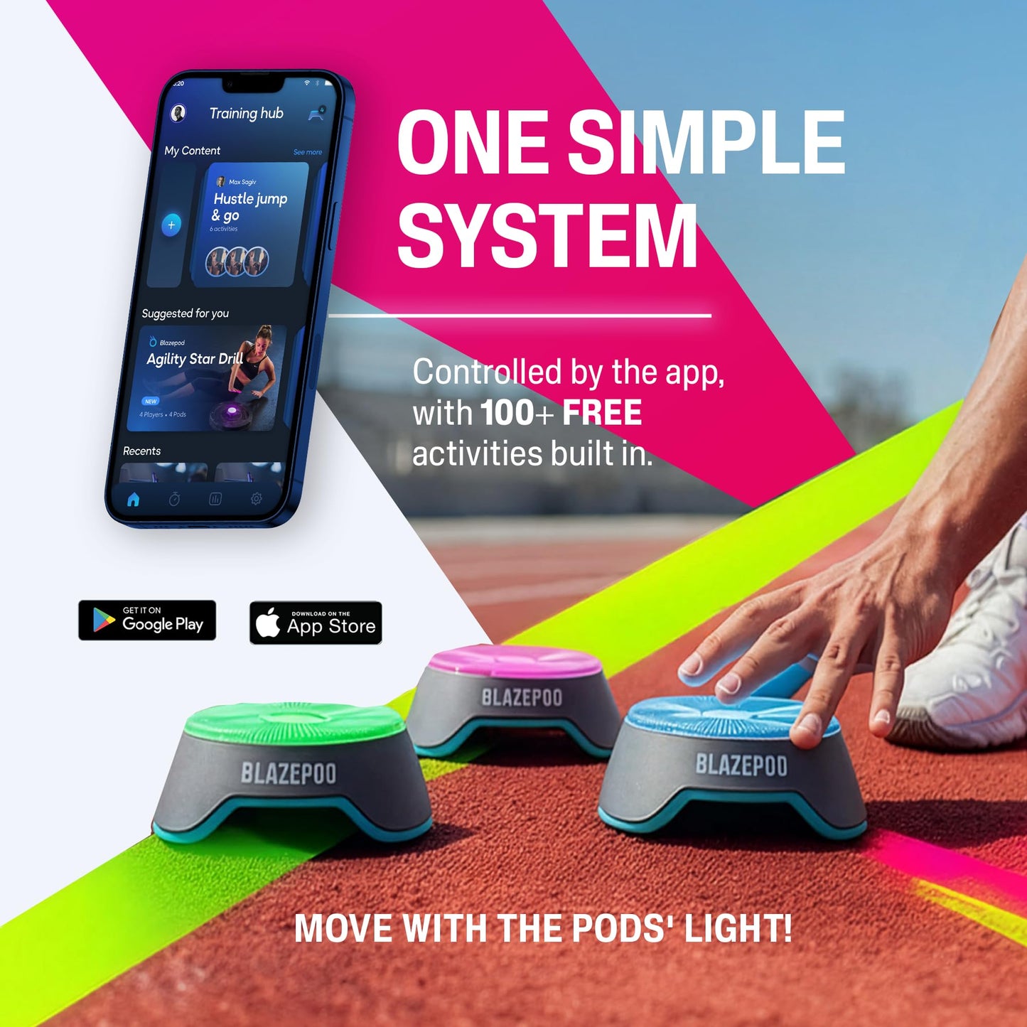 BlazePod Mini Kit 3 Reaction Training Light Pods - for Reflex, Agility and Speed Training, App-Controlled Interactive Sports Training System for Athletes, Fitness, Home Workouts and 1-on-1 Coaching