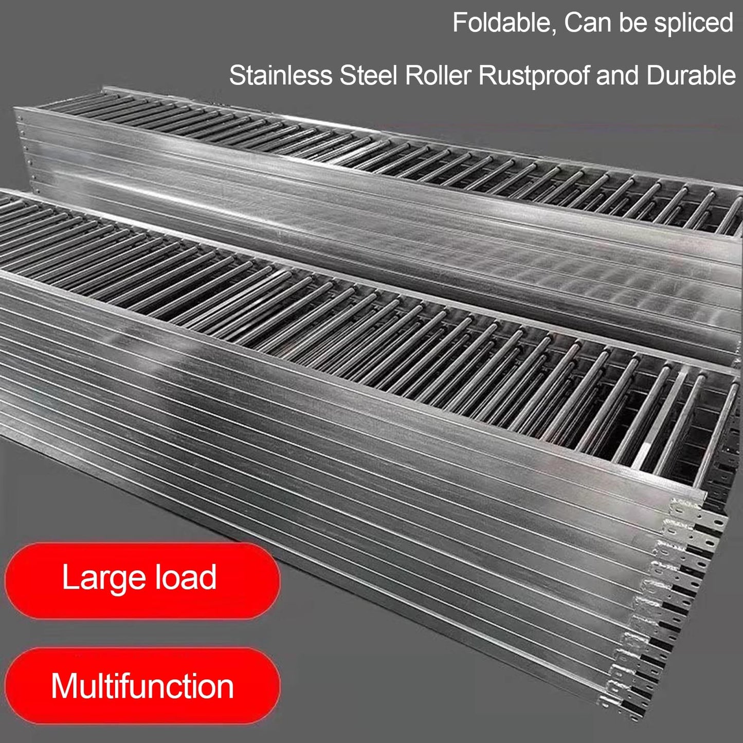 Light-Duty Gravity Roller Conveyor, Unpowered Anti-Rust Galvanized Steel Slides, Portable Bucket Unloading System for Warehouses & Factories (Silver, 30cm Width)