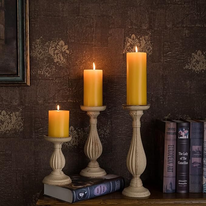 MOZEAL 3" x 6" Hand-Poured Unscented Candle,Dripless Pillar Candle Set of 3,Long Lasting Burning,Approx 120 Hours Burn Time,Rustic Country Style,for Wedding,Dinner,Christmas and Home Decor,Yellow
