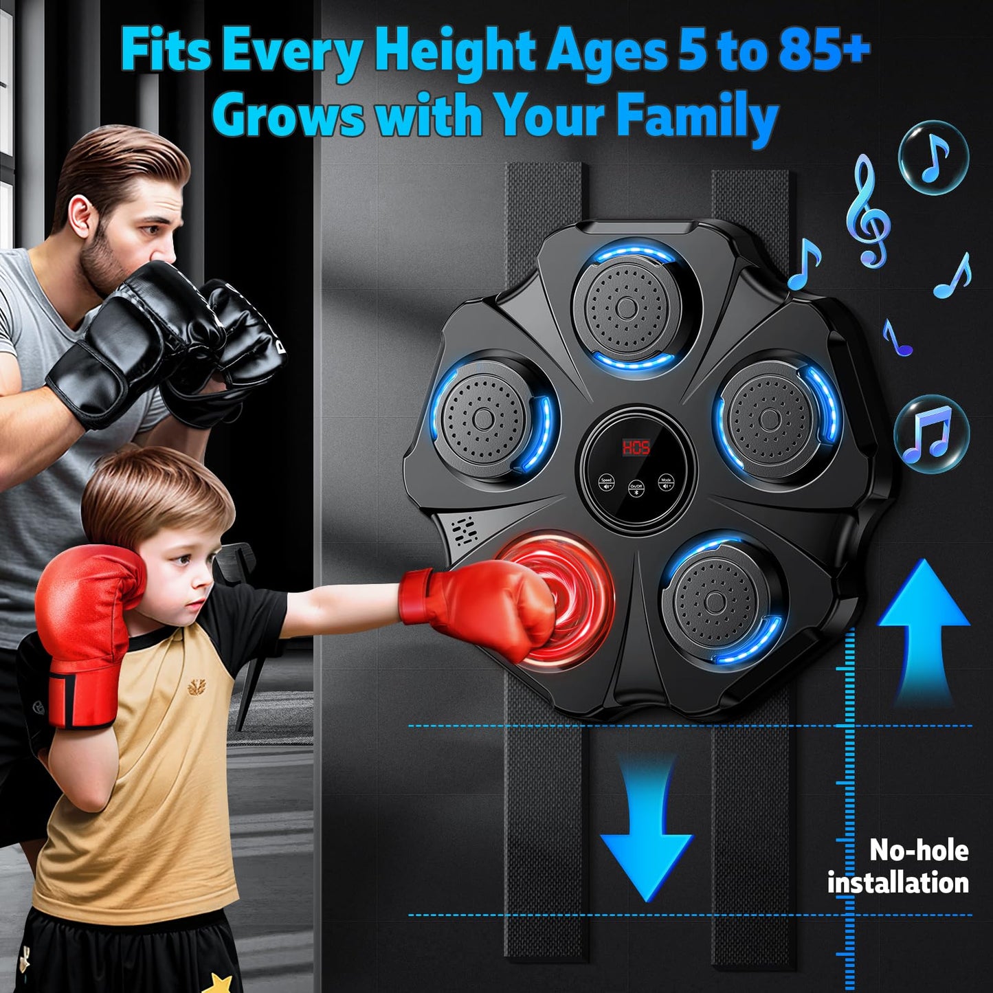 Vivedrre 2026 Upgraded Music Boxing Machine - Interactive Punching Trainer, Large Size Wall Mounted Electronic Boxing Target with Adult & Kids Gloves, 9 Modes & 9 Speeds for Adults & Kids