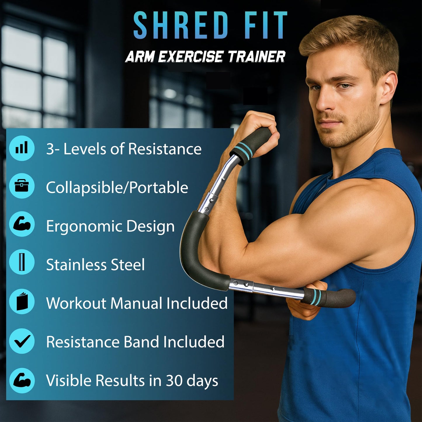 Shred Fit Twister Arm Trainer – Adjustable Forearm Strengthener – Exercise Equipment for Men & Women – Chest Workout Equipment – Portable Detachable –Home Workout Suspension Trainer – 40-90lb