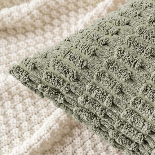 MIULEE Corduroy Throw Pillow Covers - Soft Boho Striped Design | 16x16 Inch Light Olive Green, Set of 2