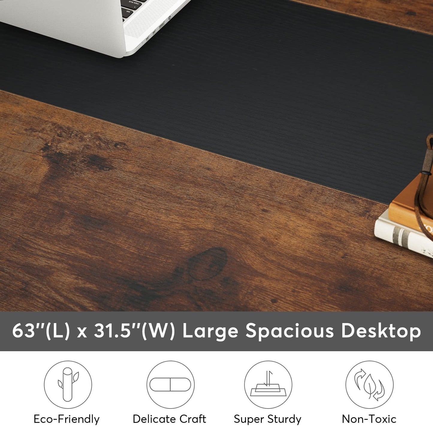 Tribesigns Modern Computer Desk, 63 x 31.5 inch Large Office Desk Computer Table Study Writing Desk Workstation for Home Office, Rustic/Black
