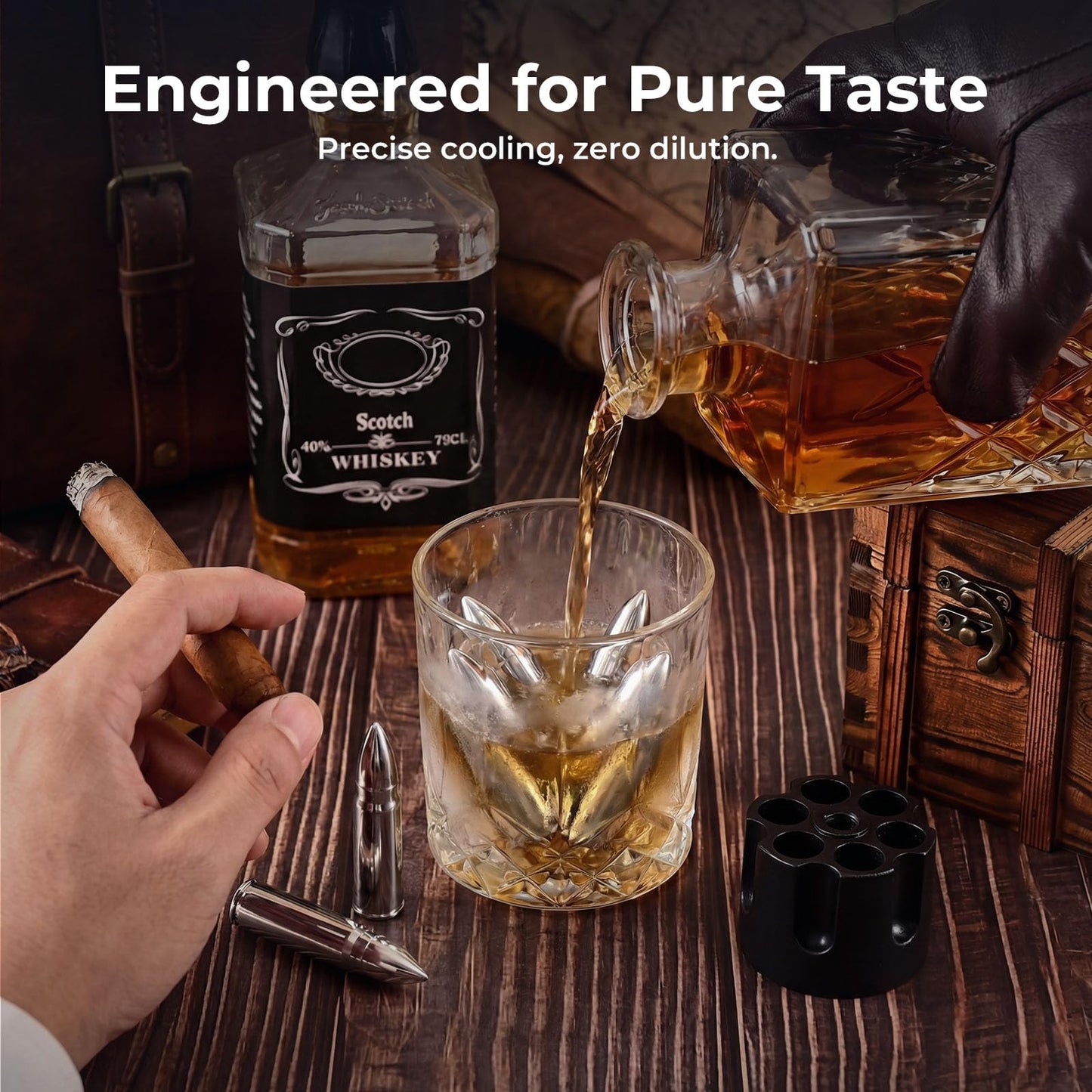 EooCoo Mens Gifts, Whiskey Stones Gift Set with 6 Pcs Stones and Box, Reusable Ice Cubes for Drinks, Cool Gadgets Bourbon Mens Gifts for Dad, Husband, Whiskey Lover
