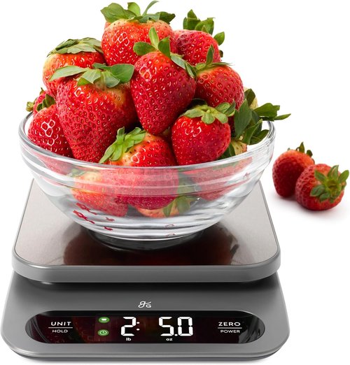 Greater Goods Digital Food Scale - High-Capacity 10kg/22lb Kitchen Scale with 1g Precision | Stainless Steel Platform & Hi-Def LCD