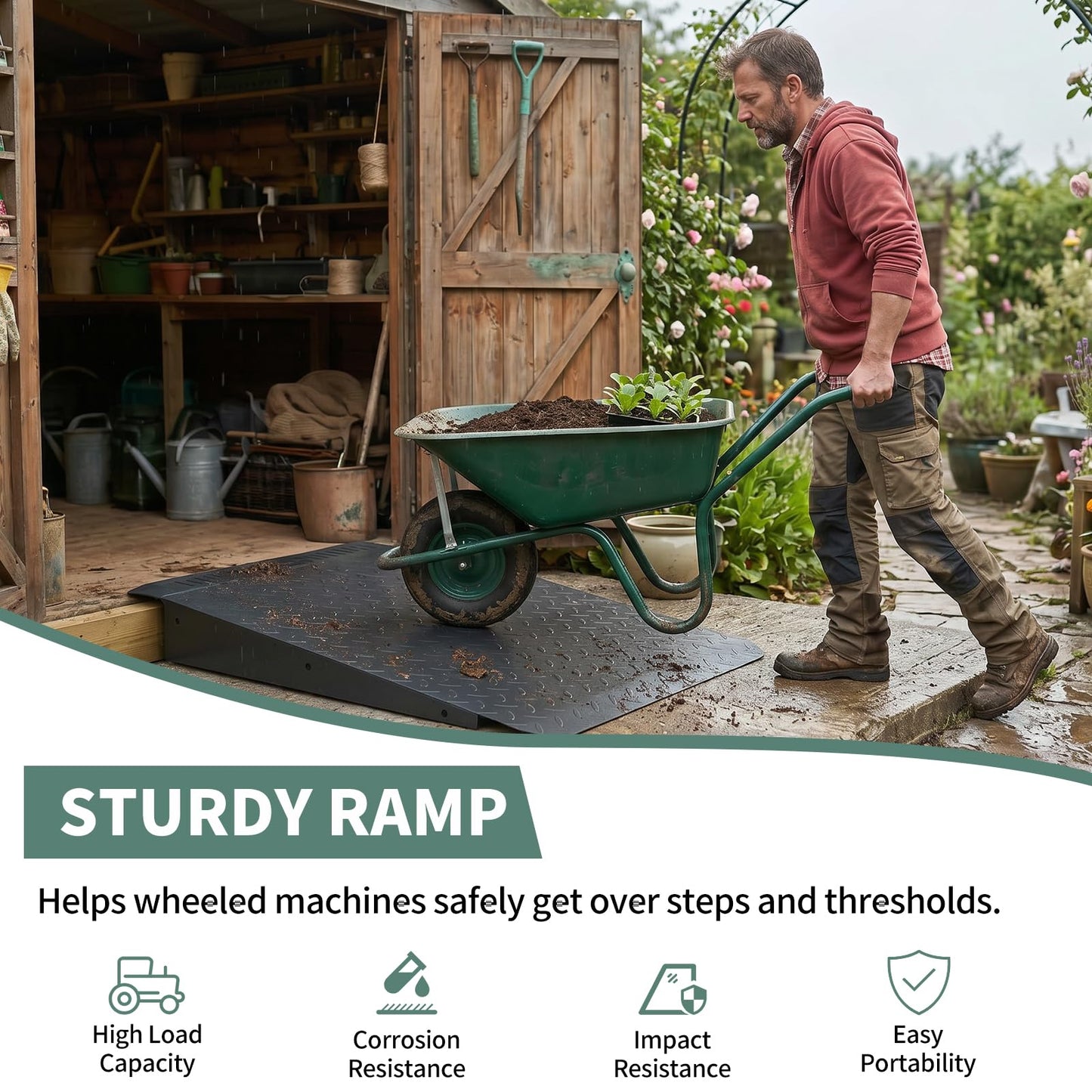 Metlead 29" x 48" Shed Ramp, 1800 lbs Loading Capacity Ramp for Shed Entrance, Anti-Slip Loading Ramps for Lawn Mower & Riding Mower, Ramps for Sheds Garage