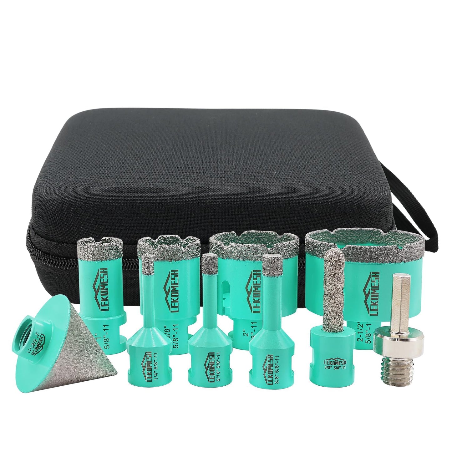 Diamond Hole Saw Kit - 10PCS Tile Core Drill Bits Set for Porcelain Ceramic Granite Marble, Includes 6-65mm Bits, Finger Bit, Chamfer Bit & Adapter, 5/8"-11 Thread