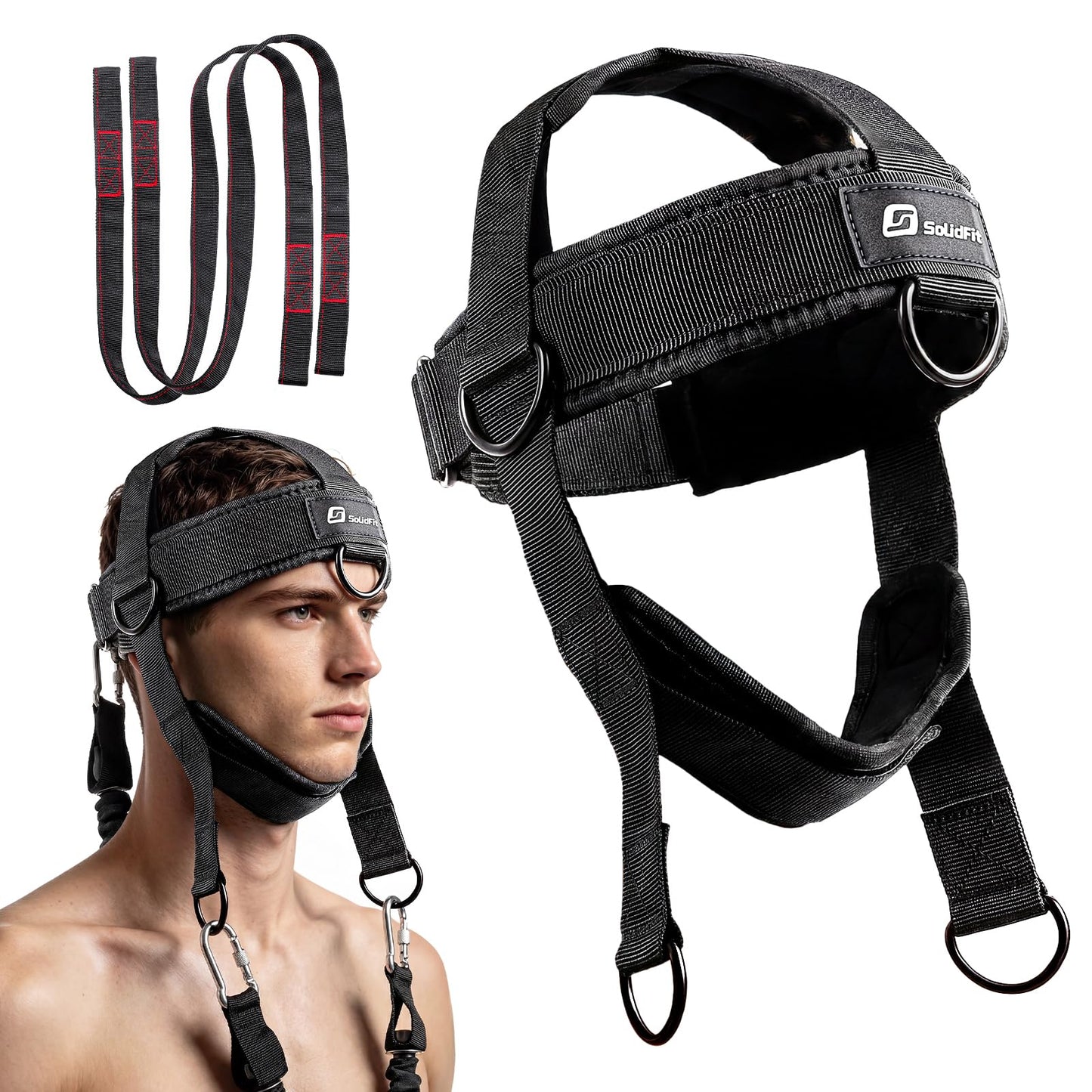 SolidFit Neck Trainer & Harness for Neck Workout, Neck Harness Weight Lifting & Neck Exercise Equipment – Iron Neck, Adjustable, Portable for Home Gym