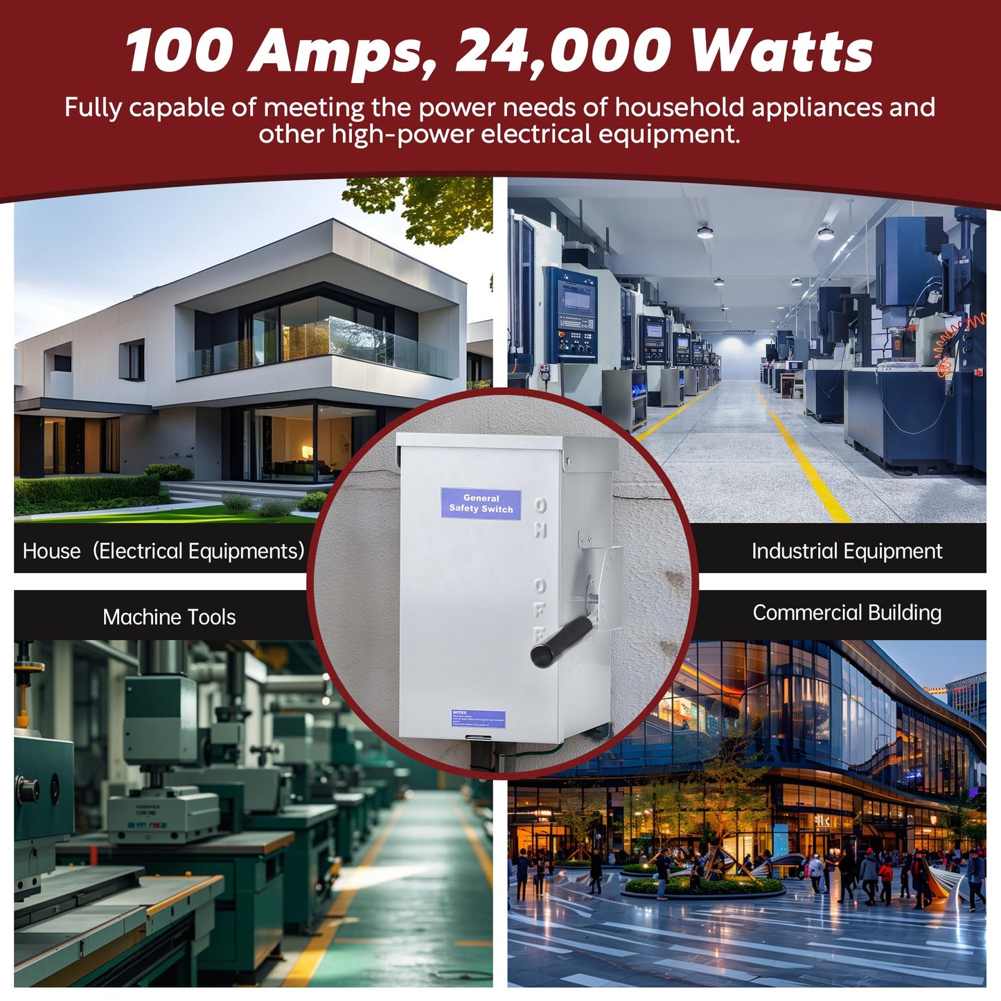 100 Amp Disconnect Switch Box, 120/240V 2 Pole Heavy Duty Safety Switch with Ground, Multi-Safety Protection Design, Non-Fusible, Galvanized Steel Enclosure, NEMA 3R Standards for Indoor and Outdoor