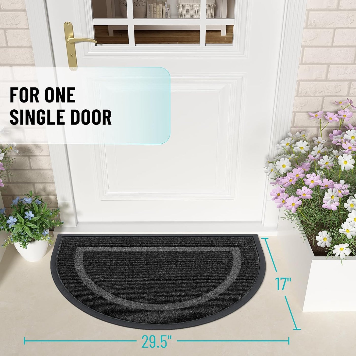 OLANLY Half Circle Door Mat - Waterproof All-Season Indoor/Outdoor Doormat, Easy Clean, 29.5x17, Black