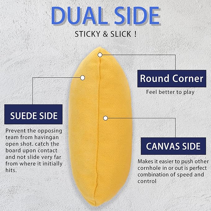 EunHo Dual Sided Cornhole Bags Regulation Set of 8 Professional Cornhole Bean Bags Slick and Stick for Tossing Game-All Weather