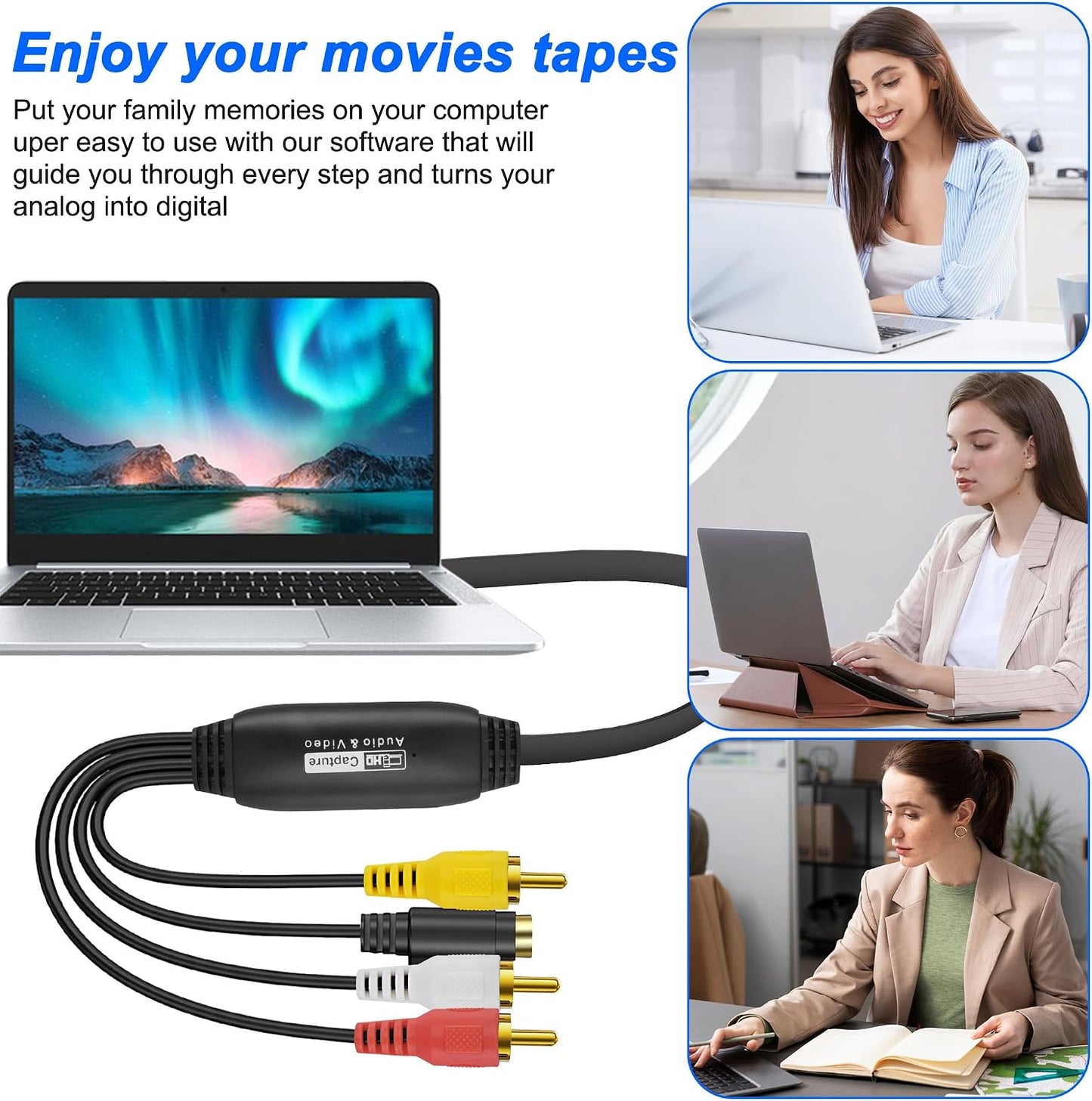 2.0 -1.2M/3.9FT (S-Video+3 XMSJSIY USB Audio Video Capture Card S Video RCA to USB Digital Grabber Recorder CVBS VHS