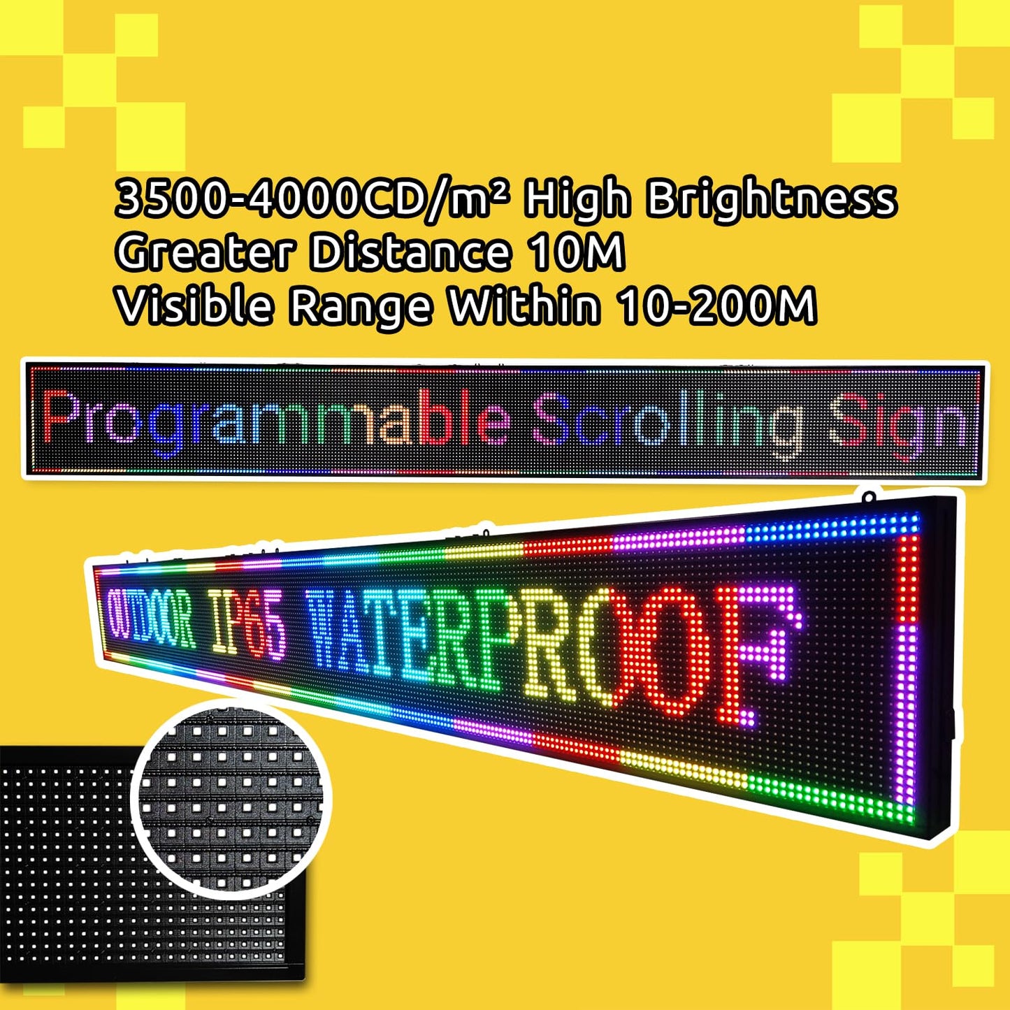 P10 Programmable Scrolling LED SIGN 40"×14" LED Display, 4000cd/m³ High Brightness led Display with WIFI+USB, Indoor Outdoor Digital Sign Screen, SMD Technology Open Sign for Advertising Advertising
