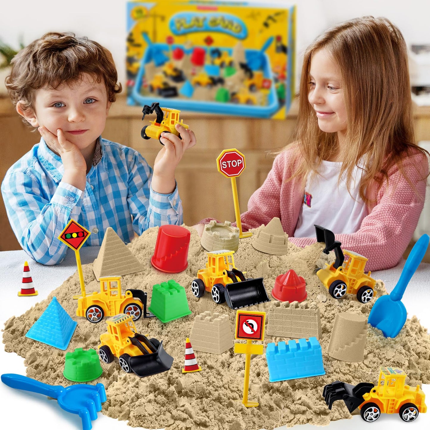 ESSENSON Sensory Bin, Construction Kit with Sensory Sand, Play Sand Pretend Play Beach Toy, Sandbox for Girls and Boys