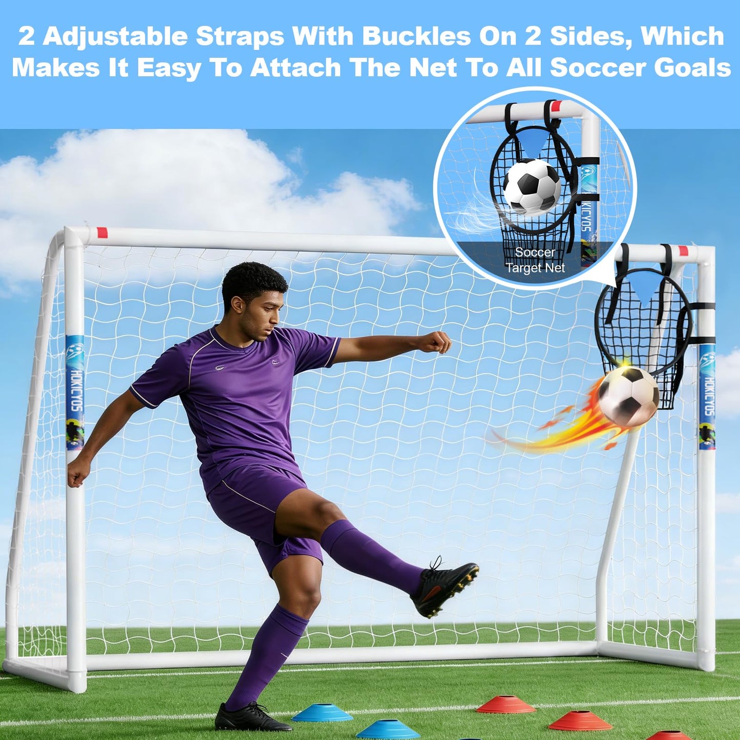 Hokicyos Soccer Goal for Backyard 8×6, 6×4 and 10×6.5 Soccer Goals with Soccer Target Net and Mark Cones, Weatherproof Soccer Goals with One Carry Bag and Net for Adults' Practice or Games