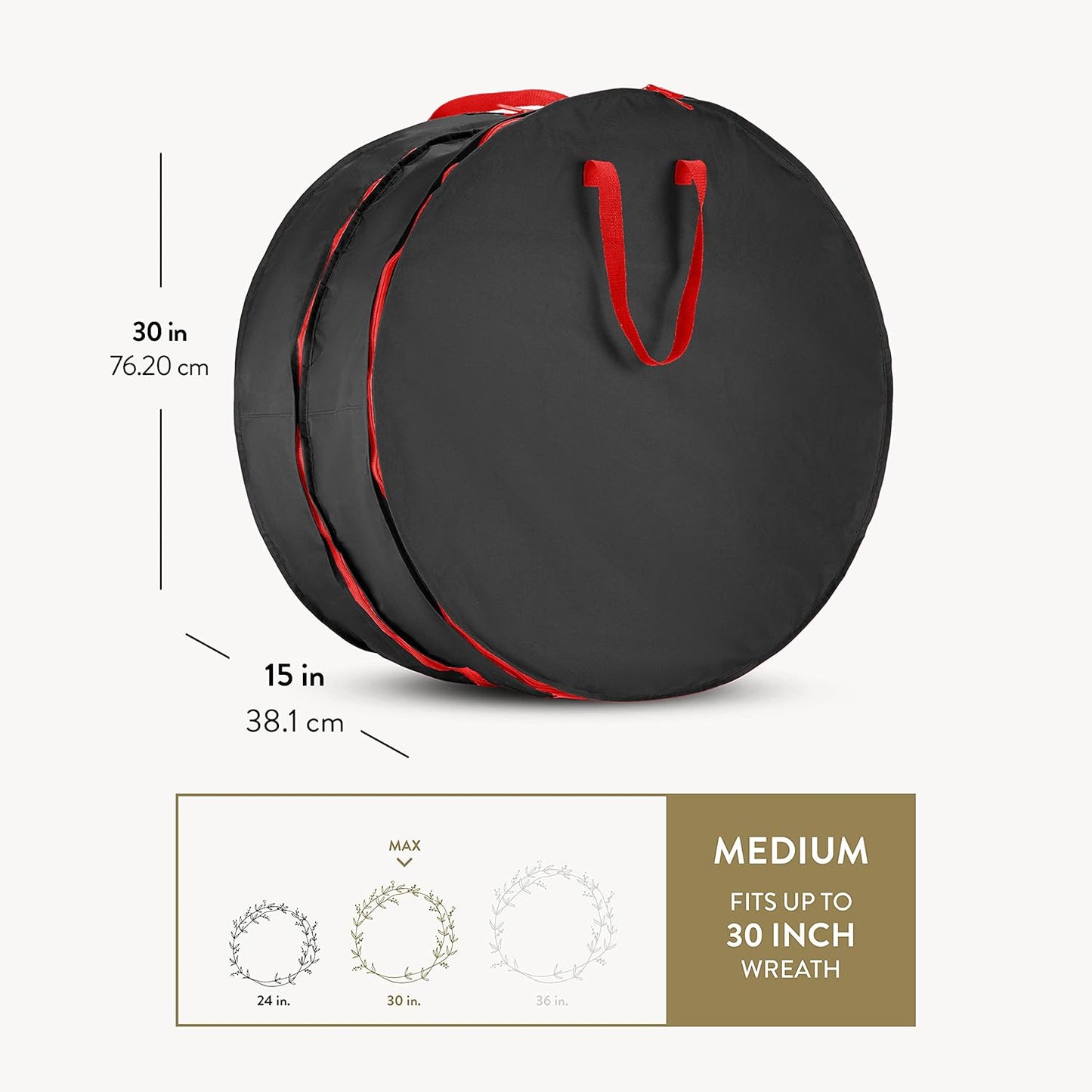 ZOBER Christmas Wreath Storage Container - 30 Inch Wreath Bag for 2 Wreaths | Durable 600D Oxford Fabric - Black with Strong Handles