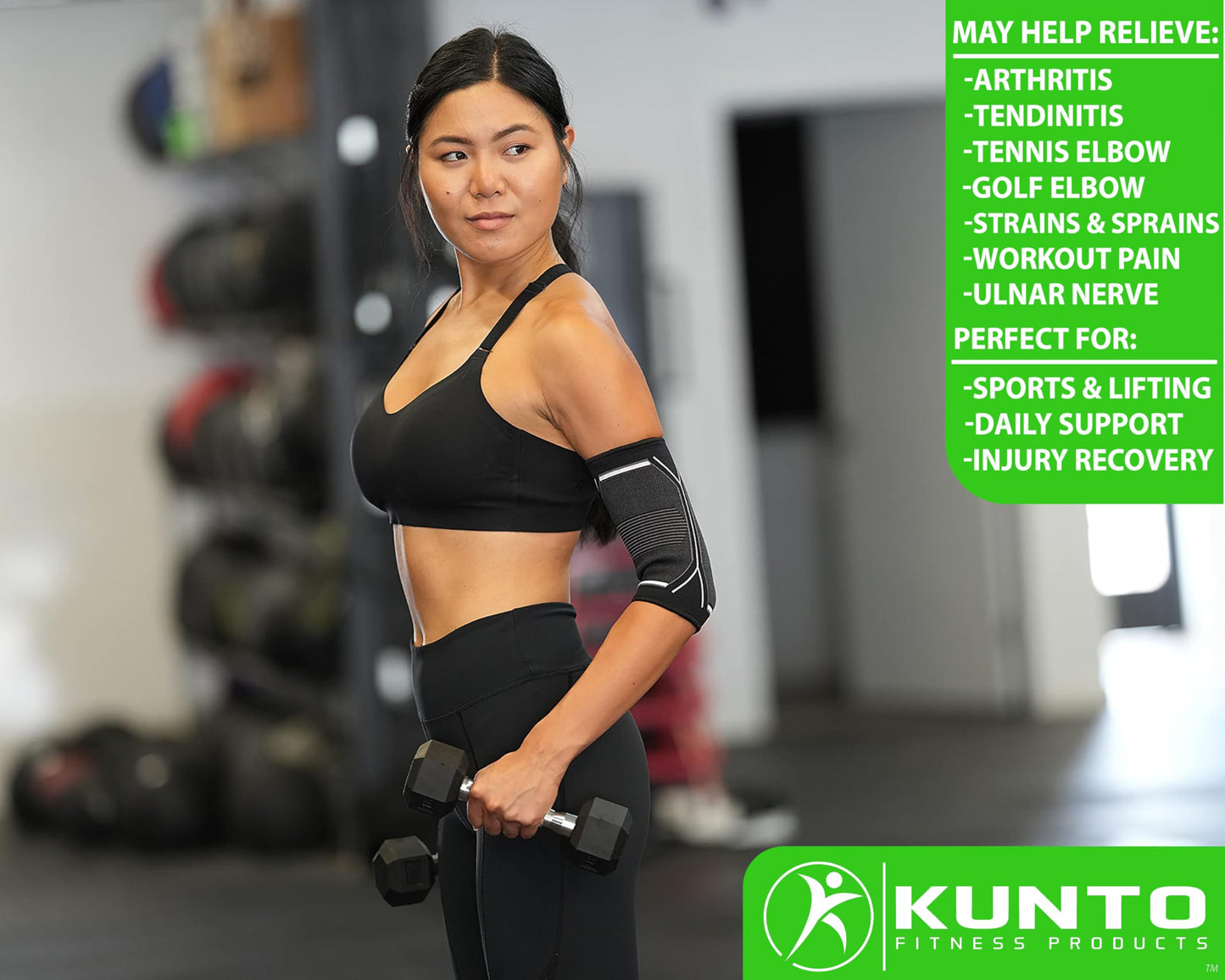 Kunto Fitness Elbow Brace Compression Support Sleeve for Tendonitis, Tennis Elbow, Golf Elbow Treatment - Reduce Joint Pain During Any Activity!