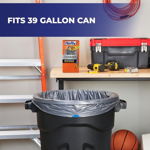 Hefty Steelsak Heavy Duty Trash Bags - Unscented 39 Gallon | Large 30 Count Pack in Gray