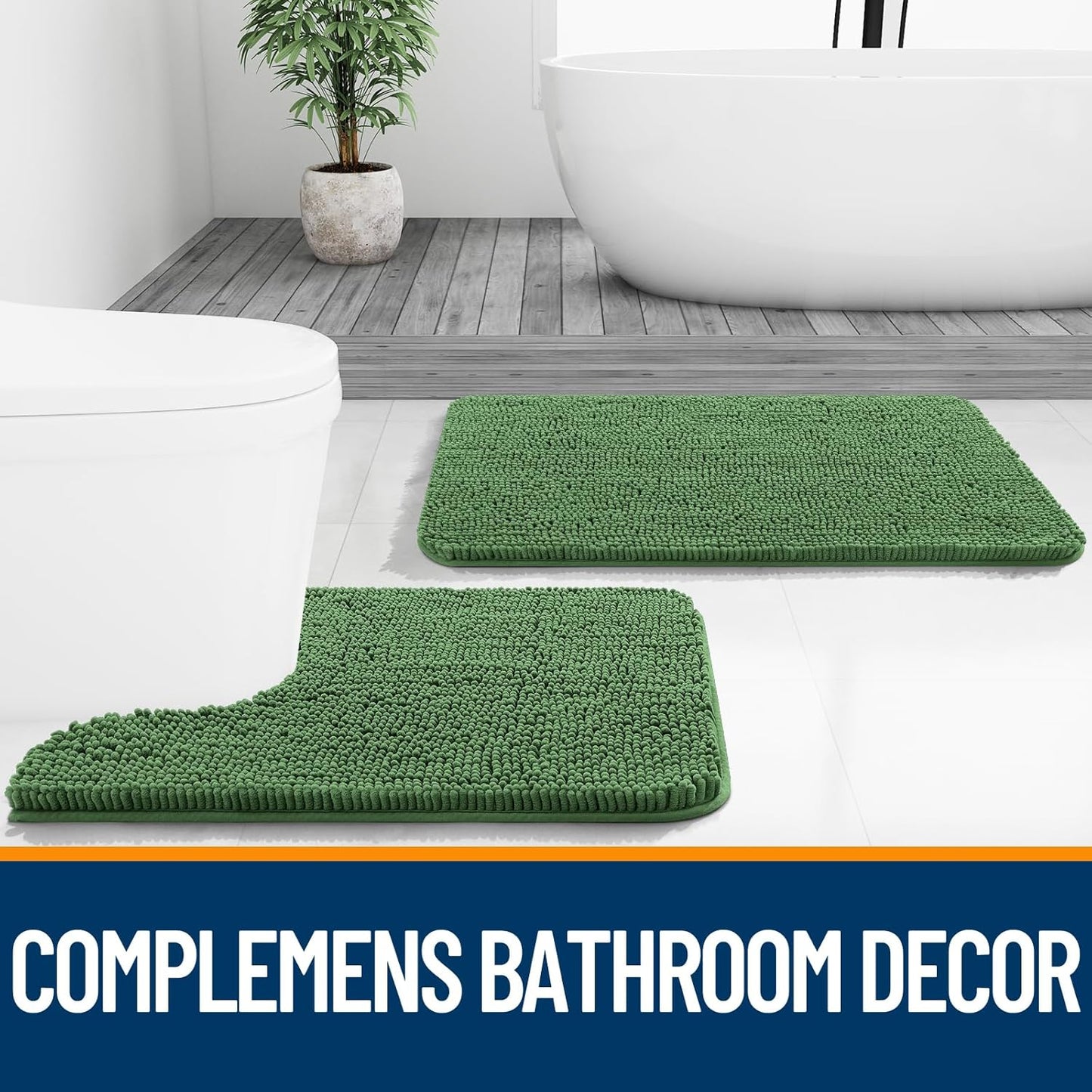 OLANLY Bathroom Runner Rugs - Soft Absorbent Chenille Bath Mats | Quick Dry, Machine Washable, 47x24, Olive Green