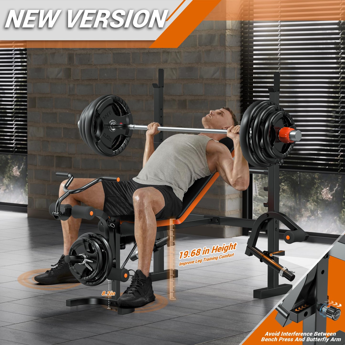 XDDIAS Olympic Weight Bench with Adjustable Workout Bench, Leg Extension, Squat Rack, Preacher Curl Pad, Butterfly Arms, 770 lbs Capacity