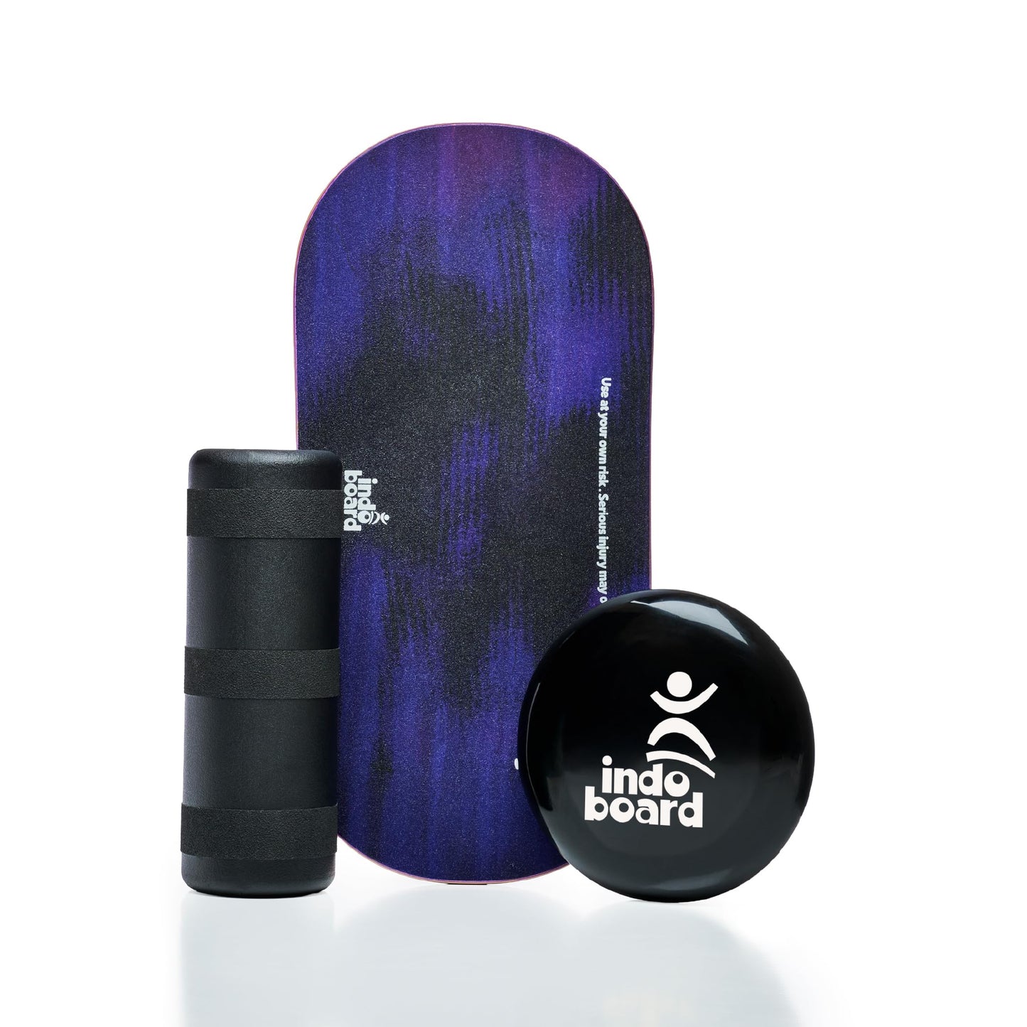 The Indo Board “Rocker” Training Package. Included Balance Board, Roller, and Cushion. Balance Training for Core Strength, Stability & Athletic Performance - Surfing, Skateboarding, Snowboarding. Designed for Progression. "Purple Rain" Design.