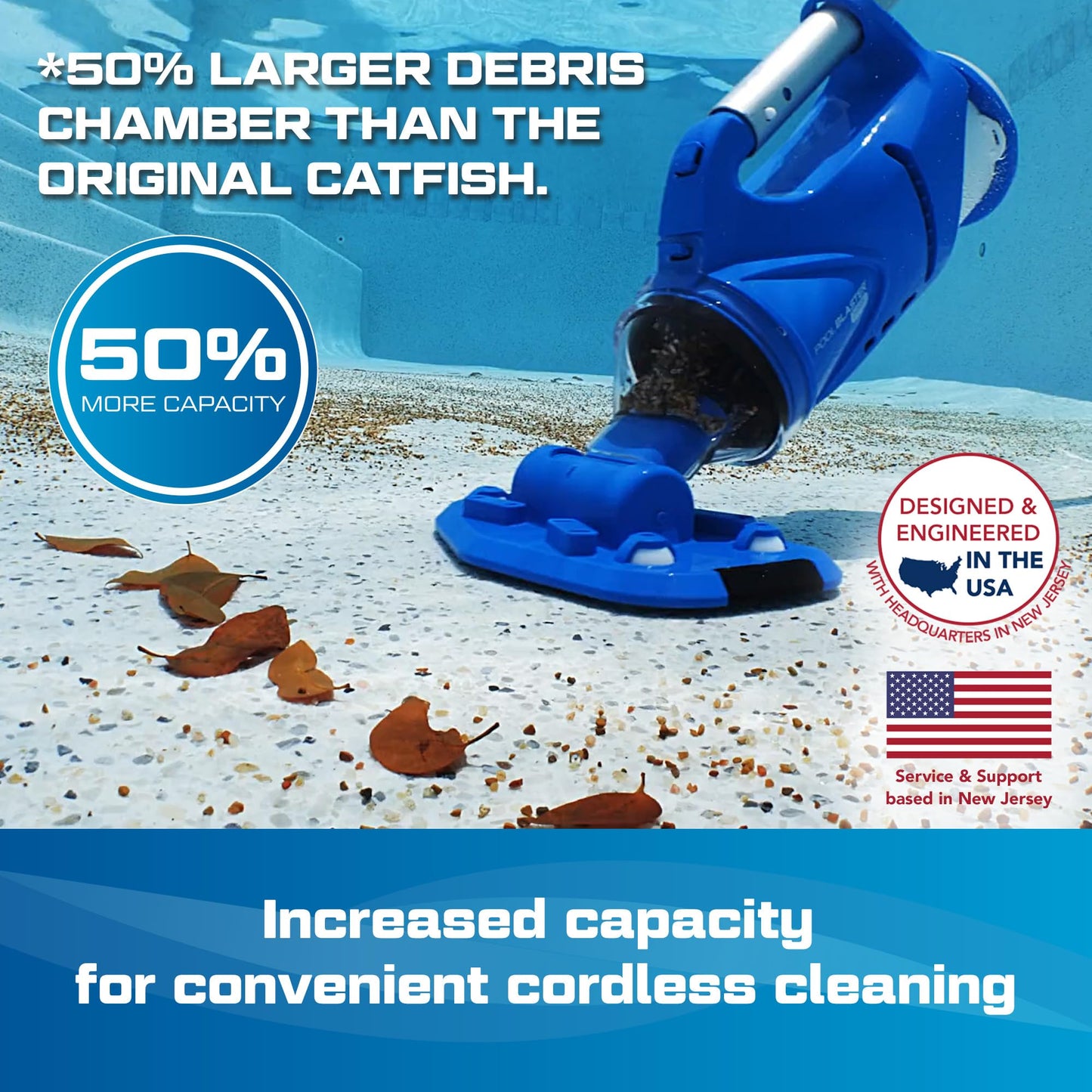 POOL BLASTER Catfish (Gen 2) Cordless Spa & Hot Tub Vacuum, More Power & Capacity, 45 Min Runtime, Spot Cleaning in Small Above Ground Swimming Pools, Rechargeable Spa Vac