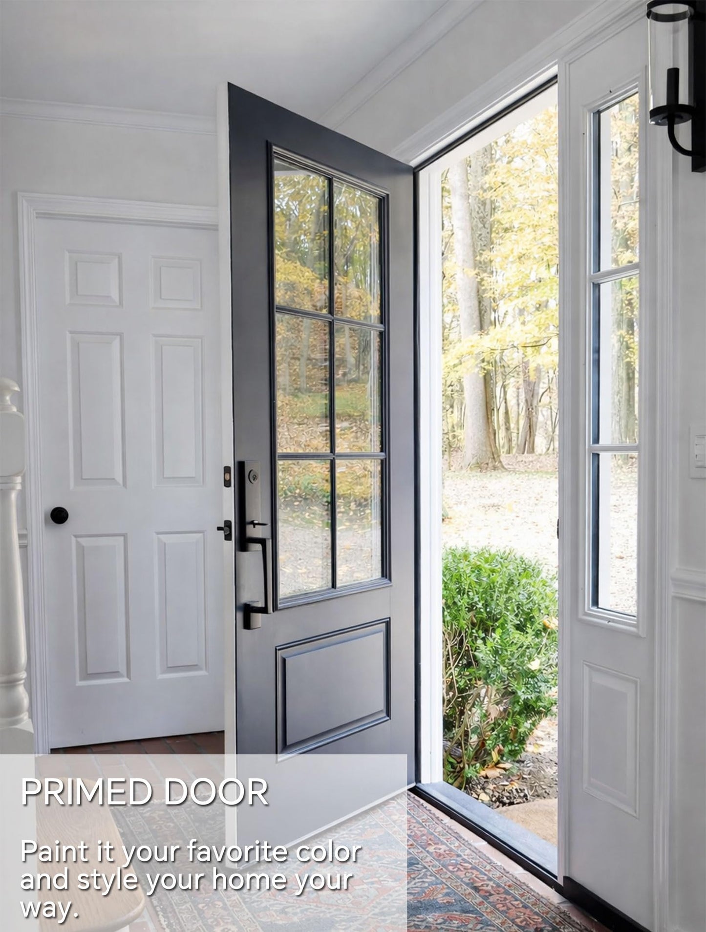 KHSHOW 36 x 80 Fiberglass Entry Door with Brickmould, Vinyl Frame,6 Lite 3/4 View Clear Low-E Glass-Right Hand Inswing-White Smooth Prime Knock-Down Door