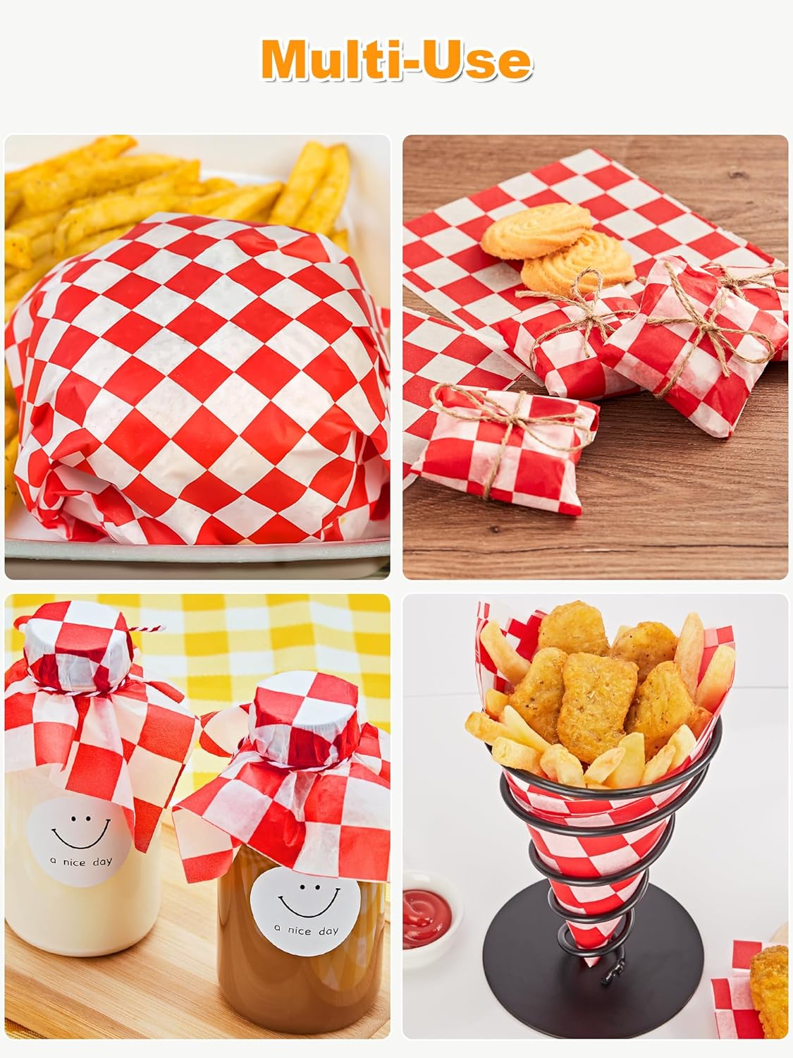 SMARTAKE 12 x 12 Inches Non-Stick Wax Paper - 250 Pcs Red Plaid Hamburger Patty & Sandwich Wraps